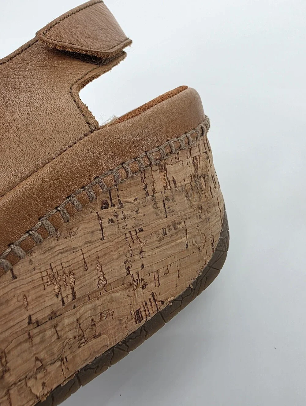 Bussola Formentera Toffee Leather Cork Wedge Sandals, Sz 40